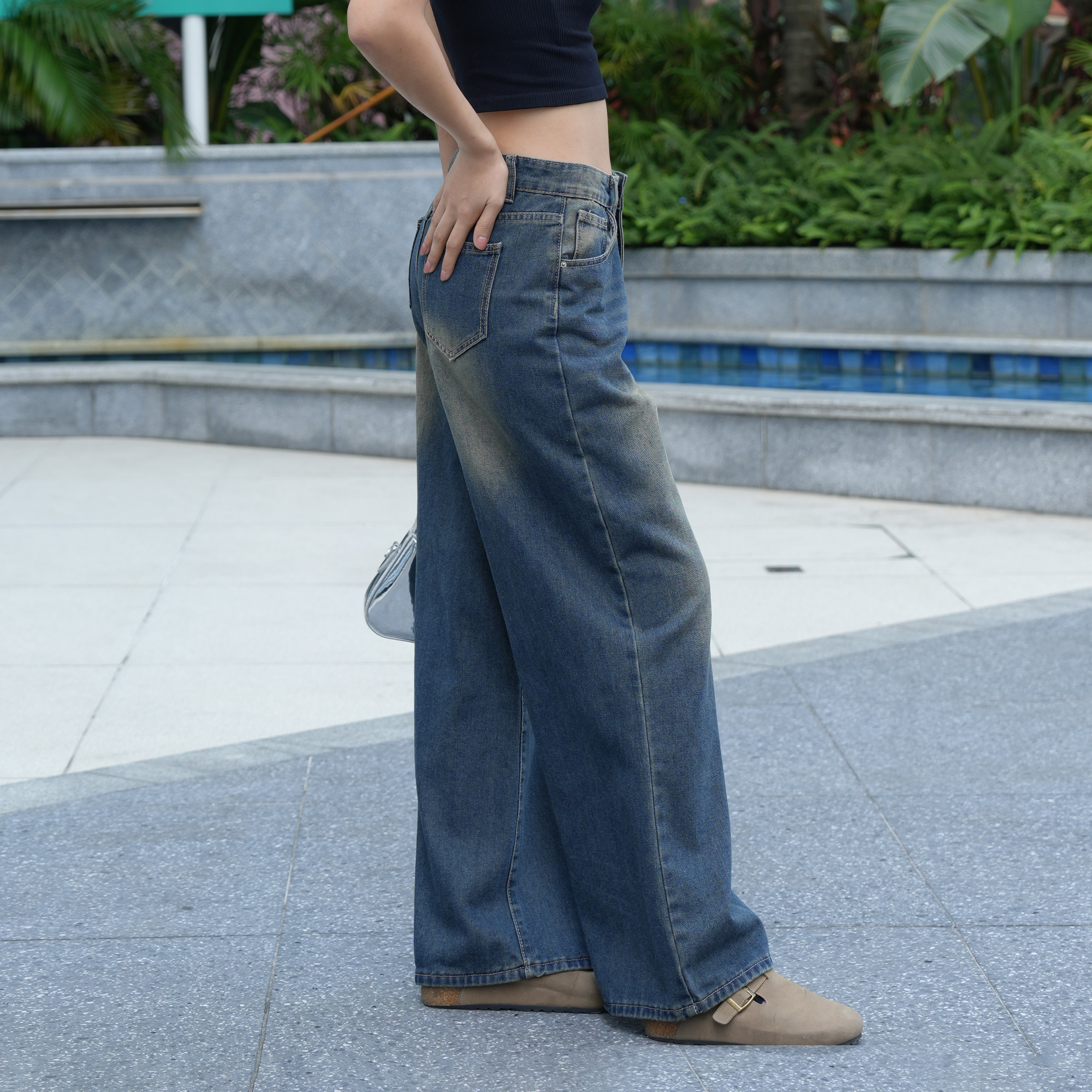 Benimeria-Womens Loose Fit Wide Leg Jeans Streetwear Denim Pant