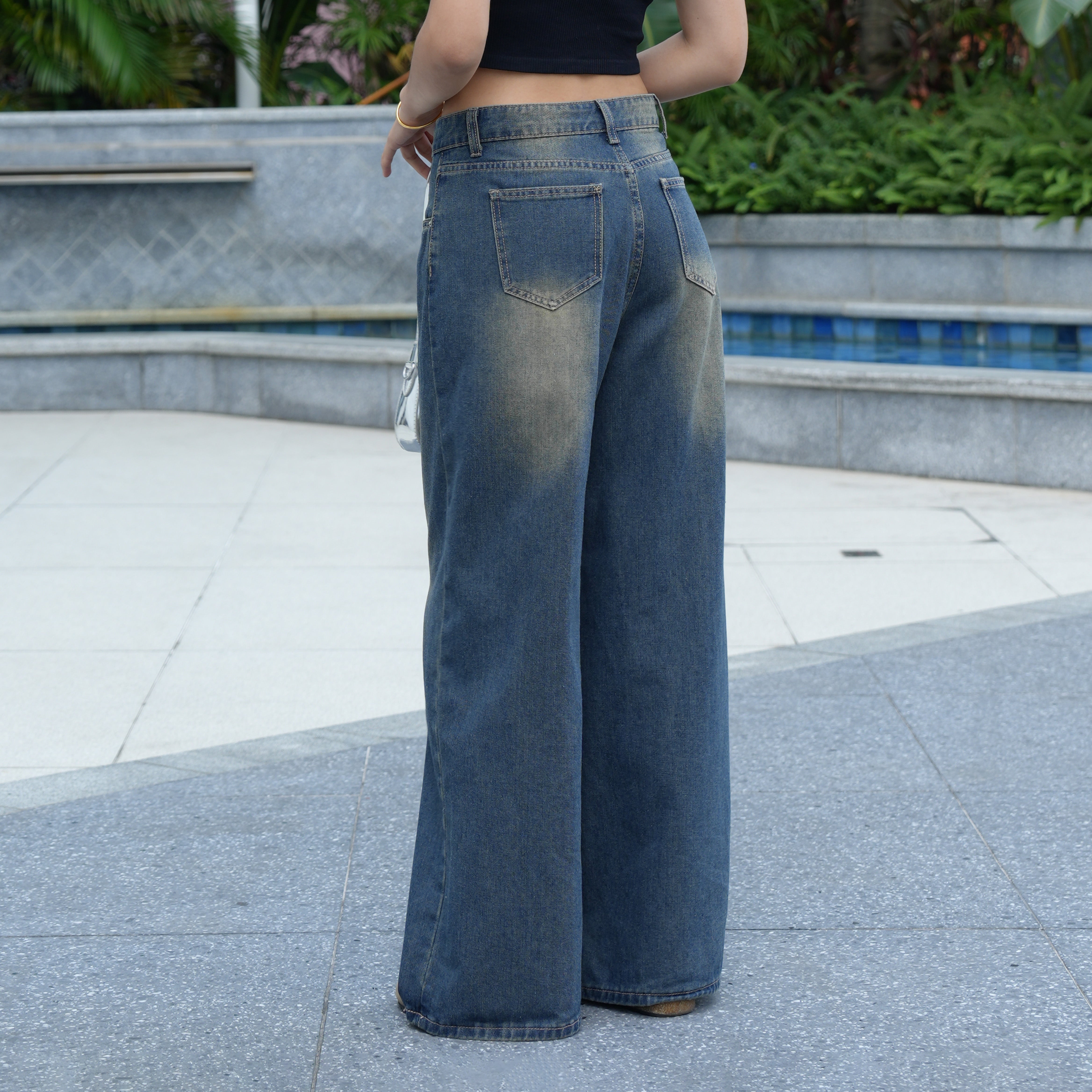 Benimeria-Womens Loose Fit Wide Leg Jeans Streetwear Denim Pant