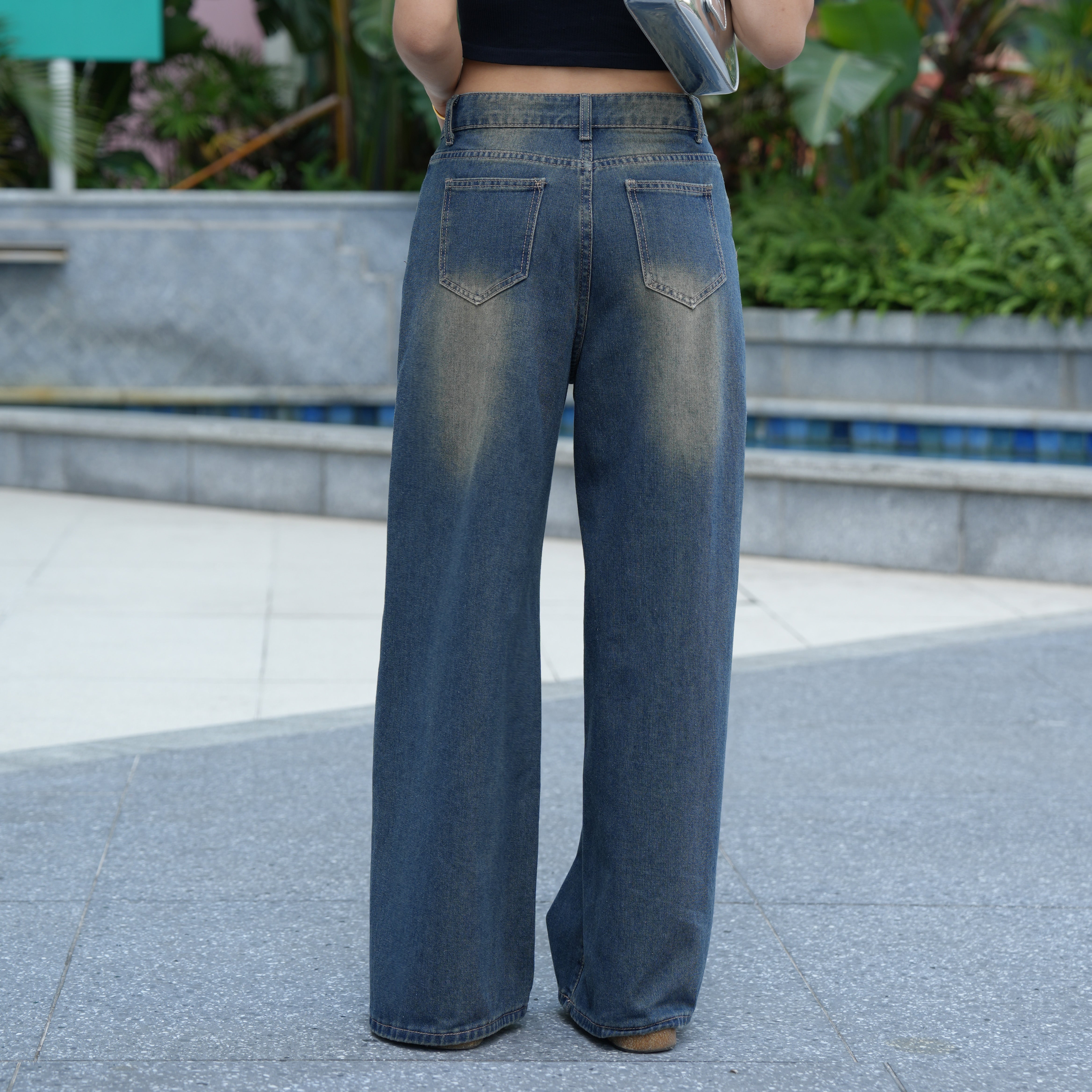 Benimeria-Womens Loose Fit Wide Leg Jeans Streetwear Denim Pant