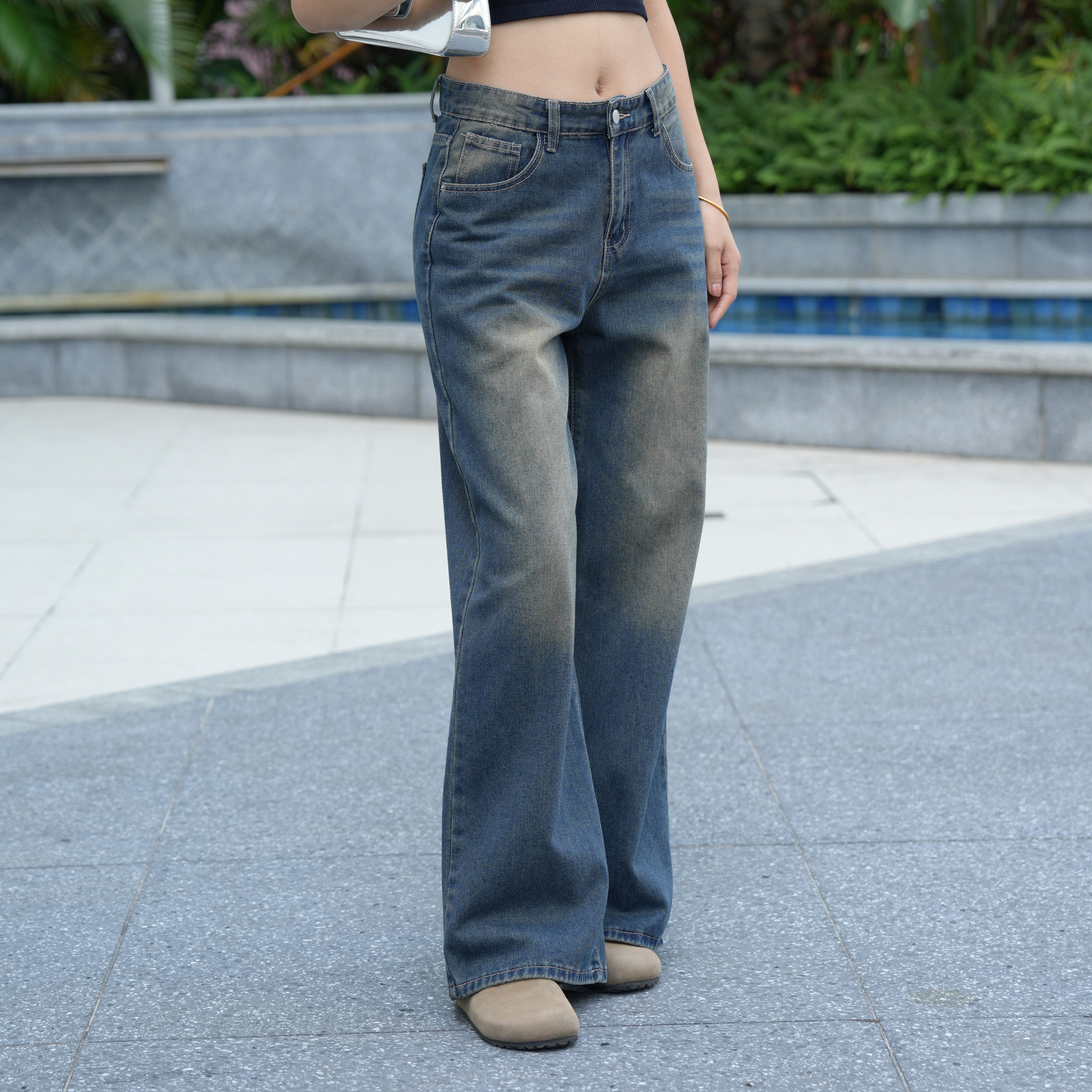 Benimeria-Womens Loose Fit Wide Leg Jeans Streetwear Denim Pant
