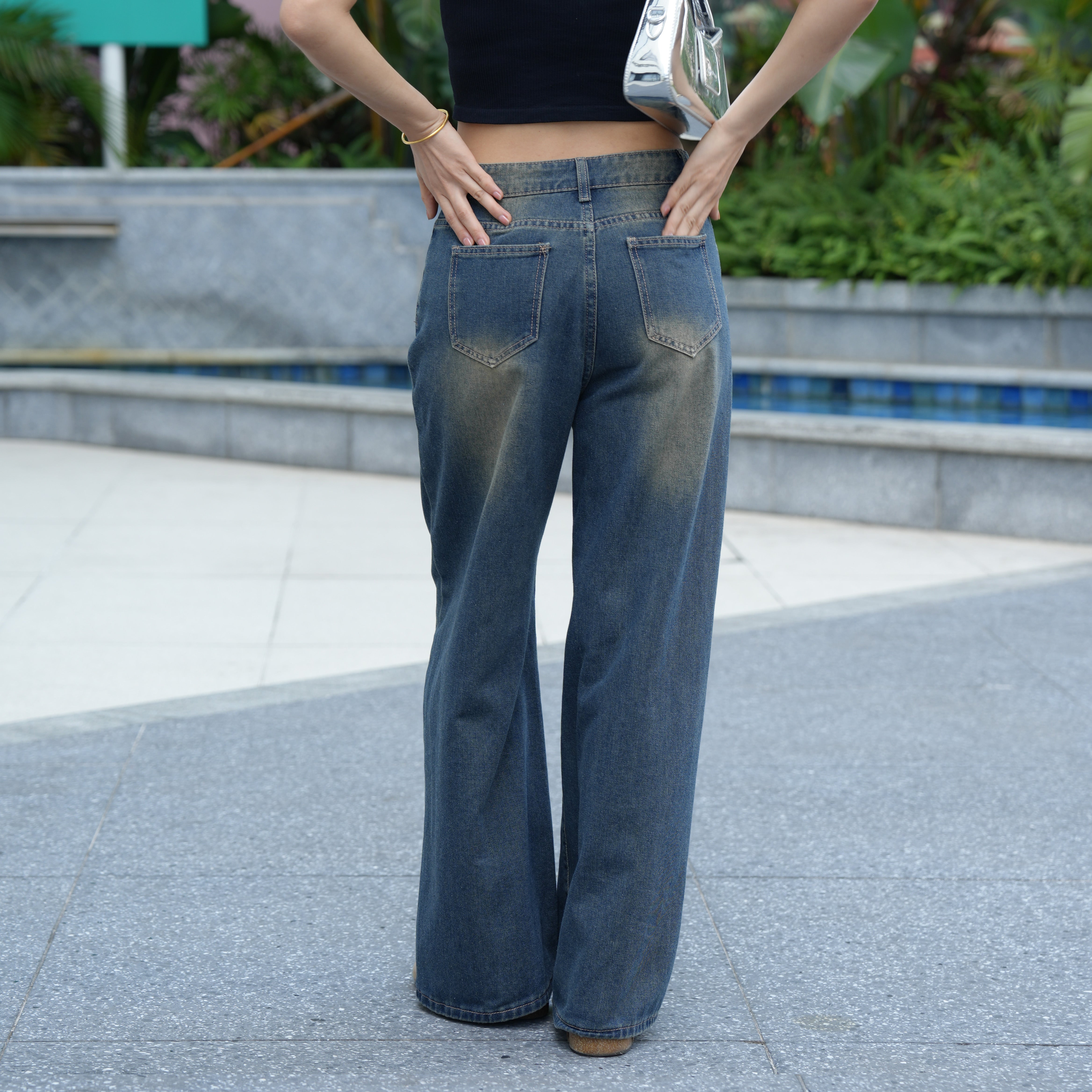 Benimeria-Womens Loose Fit Wide Leg Jeans Streetwear Denim Pant