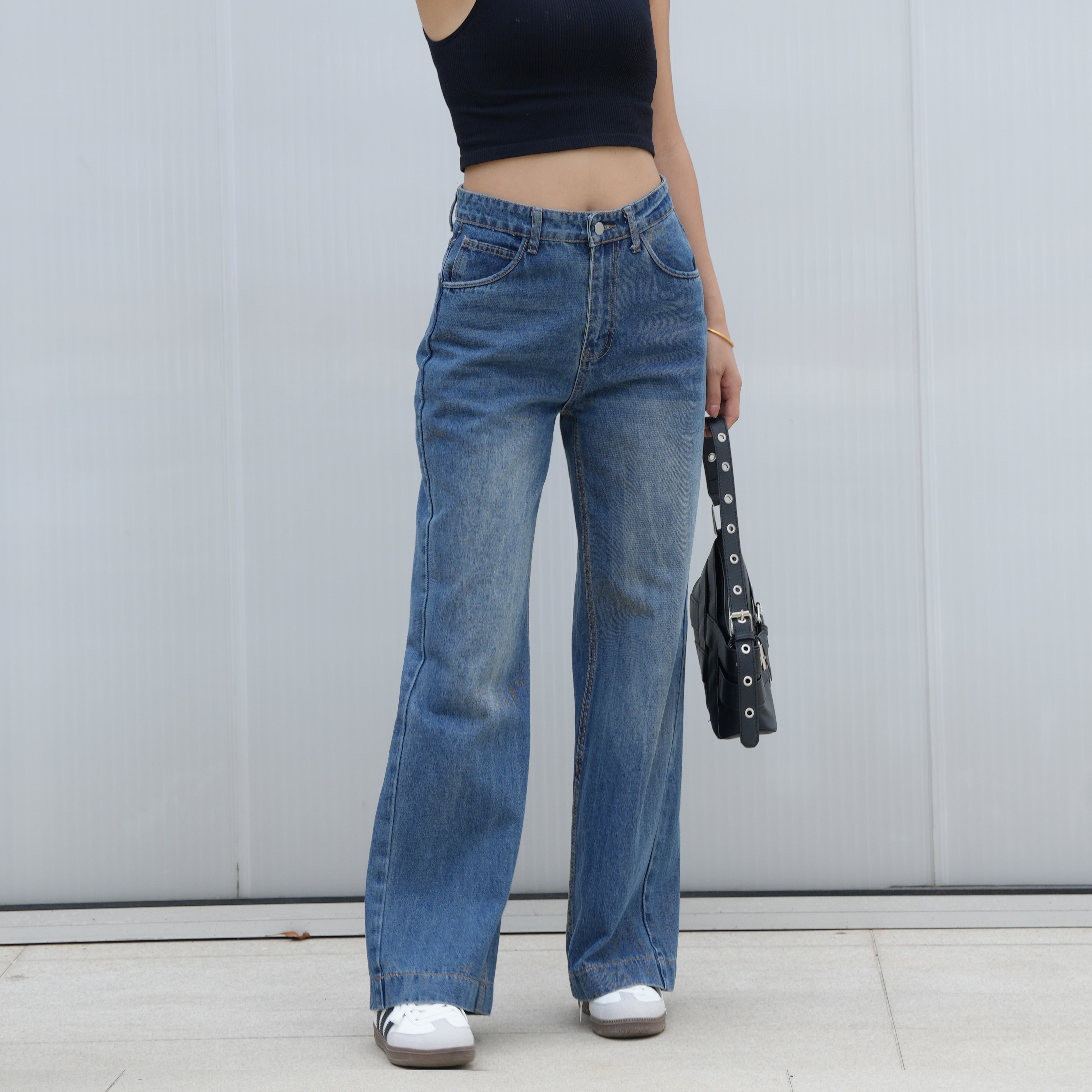 Benimeria-Womens Jeans High Waist Wide Leg Streetwear Denime Pant