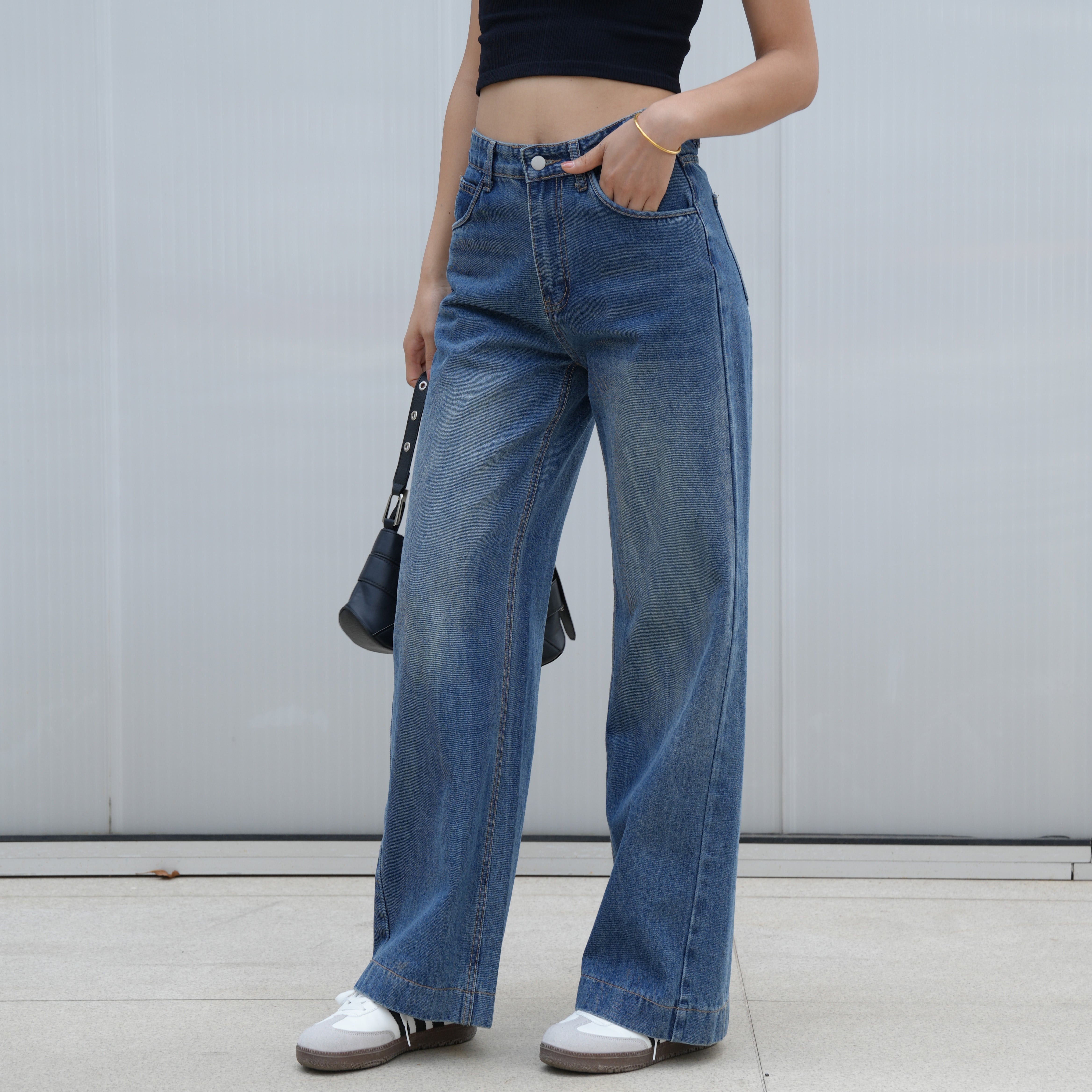 Benimeria-Womens Jeans High Waist Wide Leg Streetwear Denime Pant
