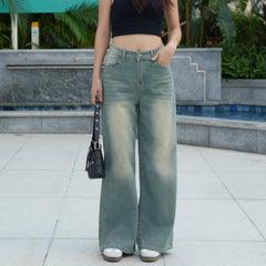 Benimeria-Women's High-Waisted Jeans Straight Leg Wide-leg Denim Pants