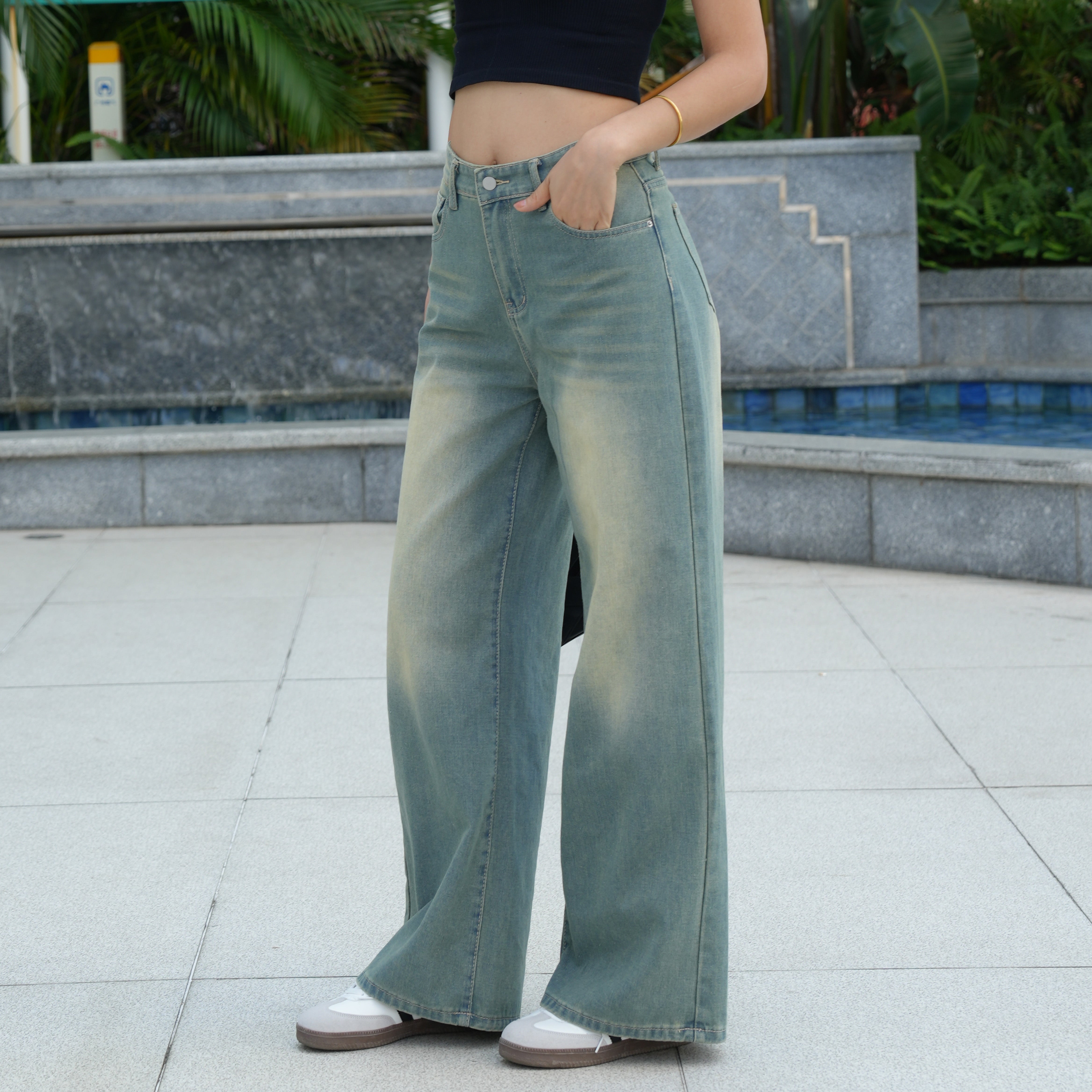 Benimeria-Women's High-Waisted Jeans Straight Leg Wide-leg Denim Pants