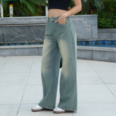 Benimeria-Women's High-Waisted Jeans Straight Leg Wide-leg Denim Pants