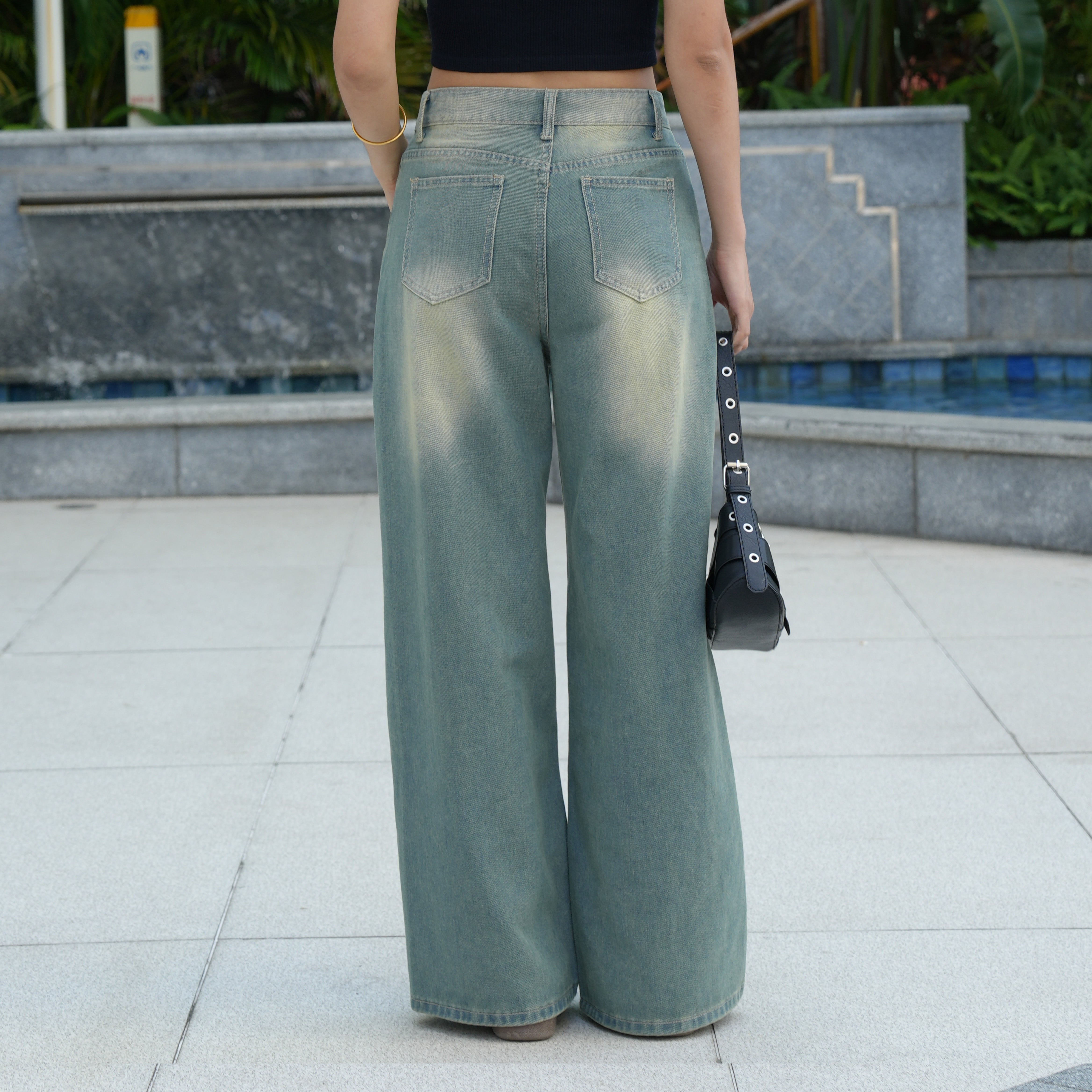 Benimeria-Women's High-Waisted Jeans Straight Leg Wide-leg Denim Pants