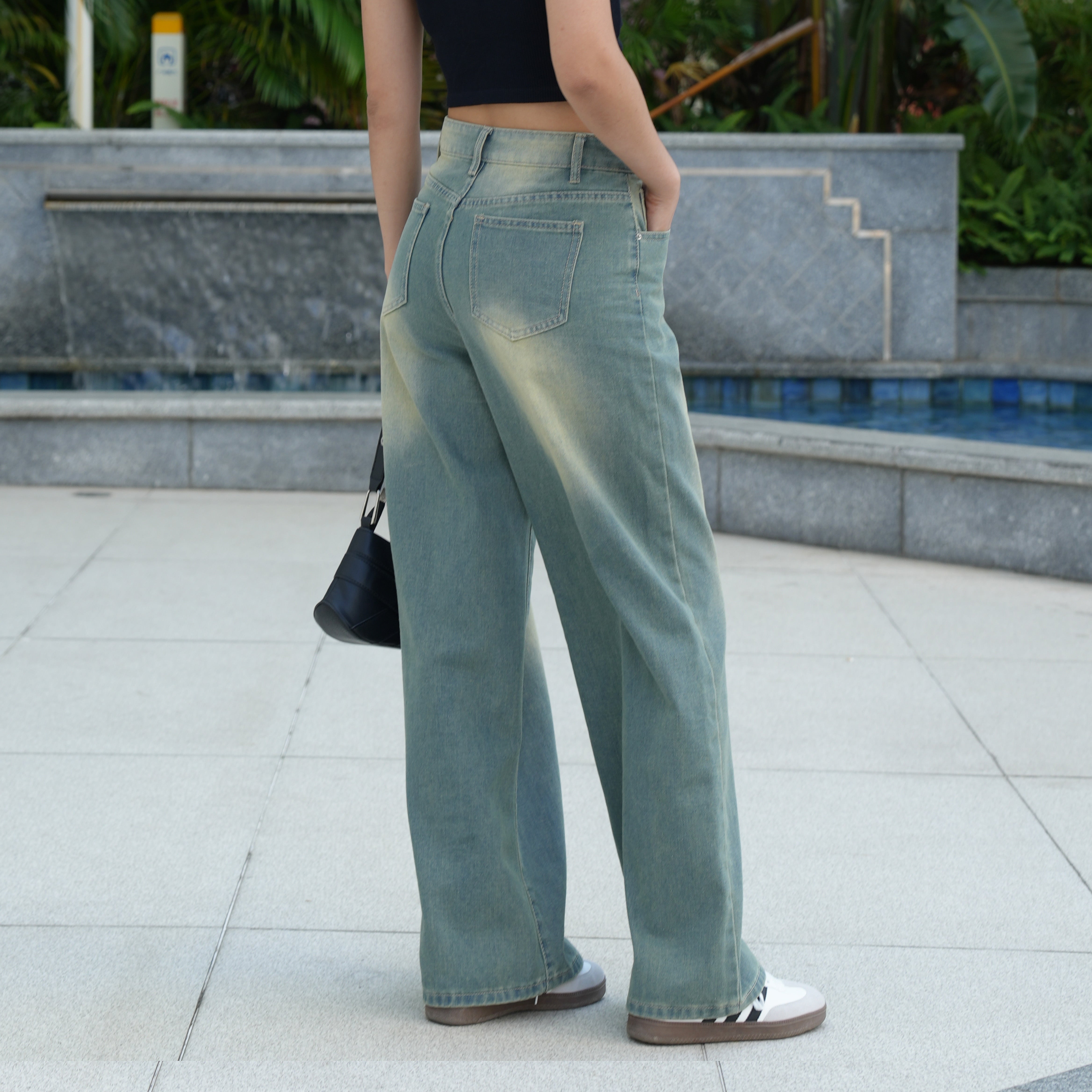 Benimeria-Women's High-Waisted Jeans Straight Leg Wide-leg Denim Pants