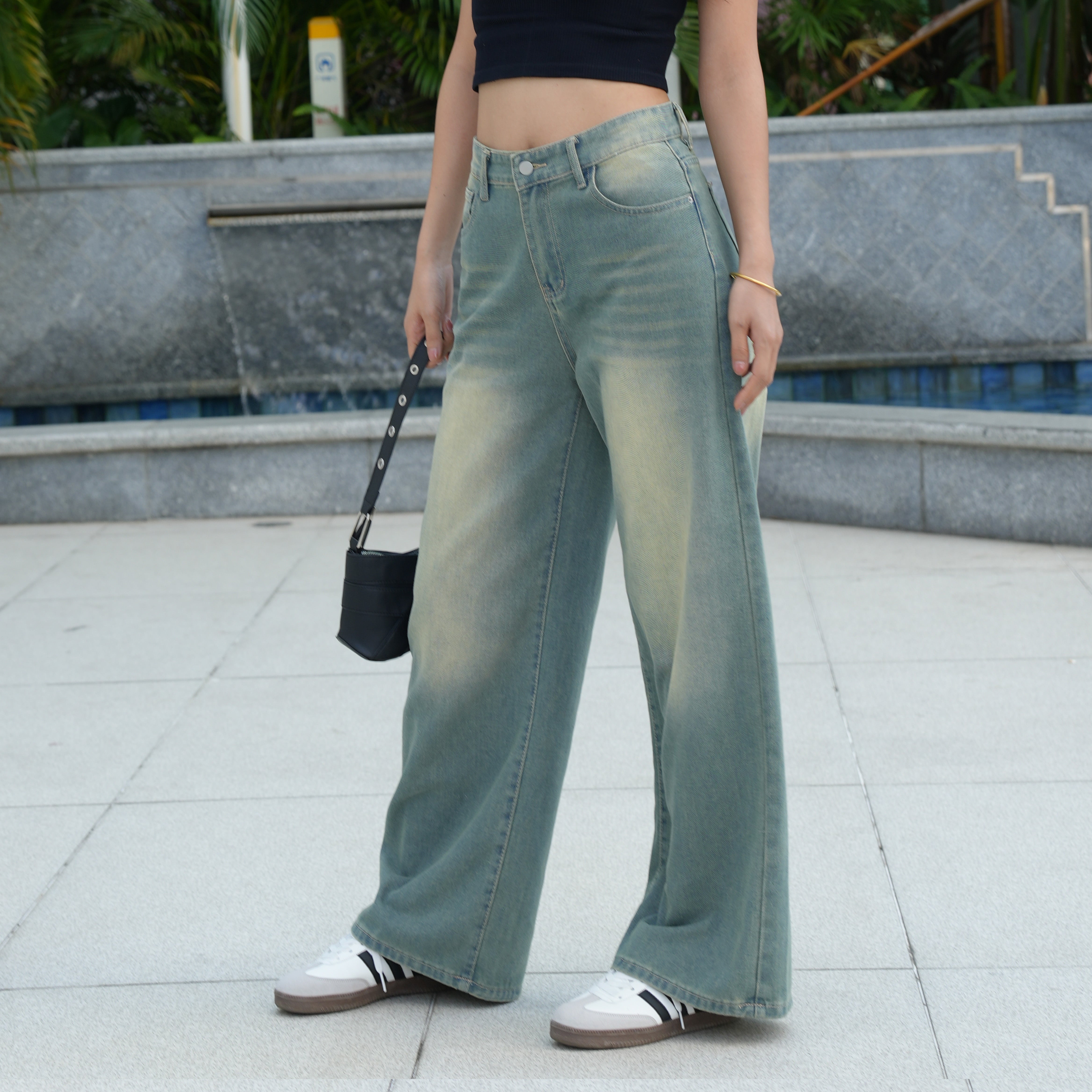 Benimeria-Women's High-Waisted Jeans Straight Leg Wide-leg Denim Pants