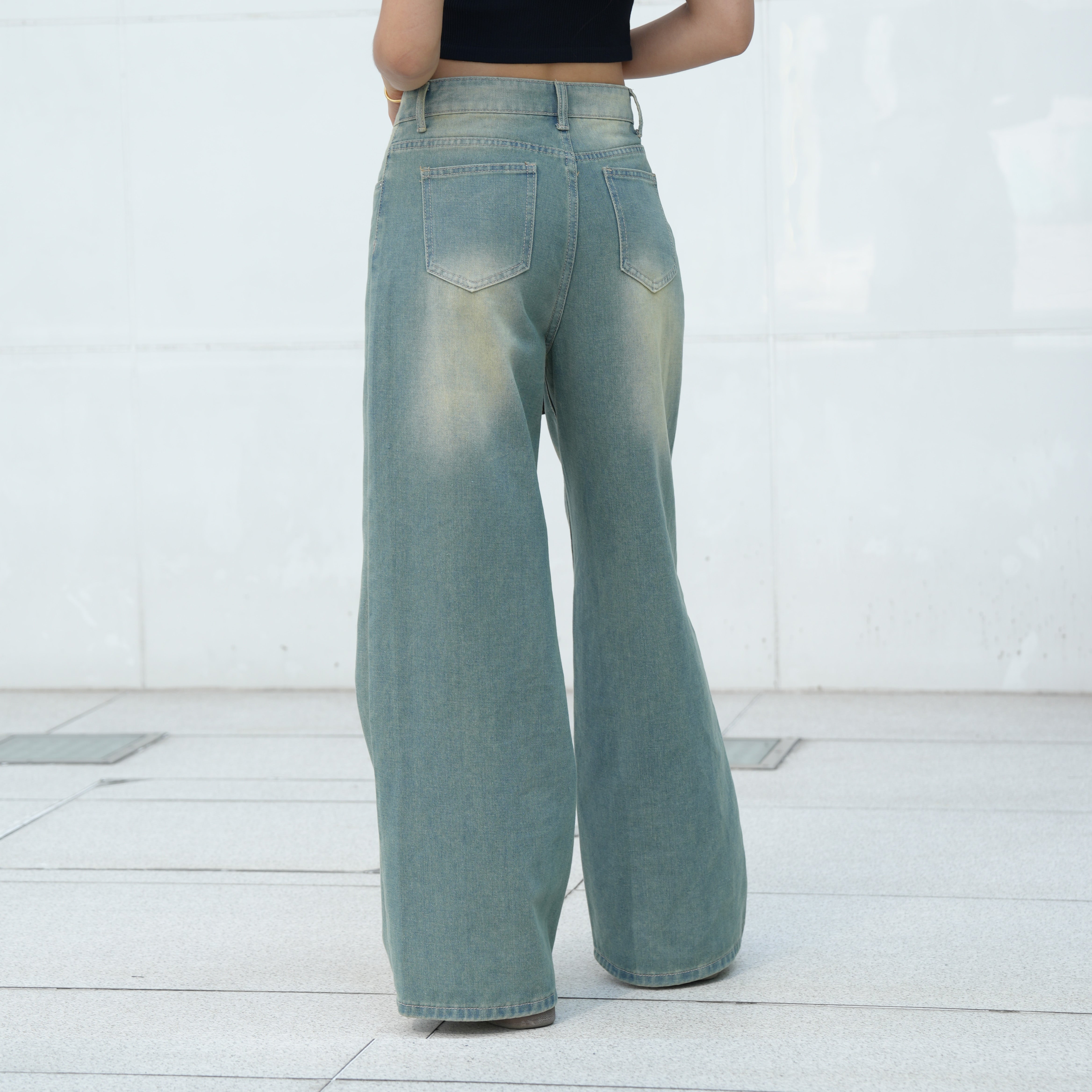 Benimeria-Women's High-Waisted Jeans Straight Leg Wide-leg Denim Pants