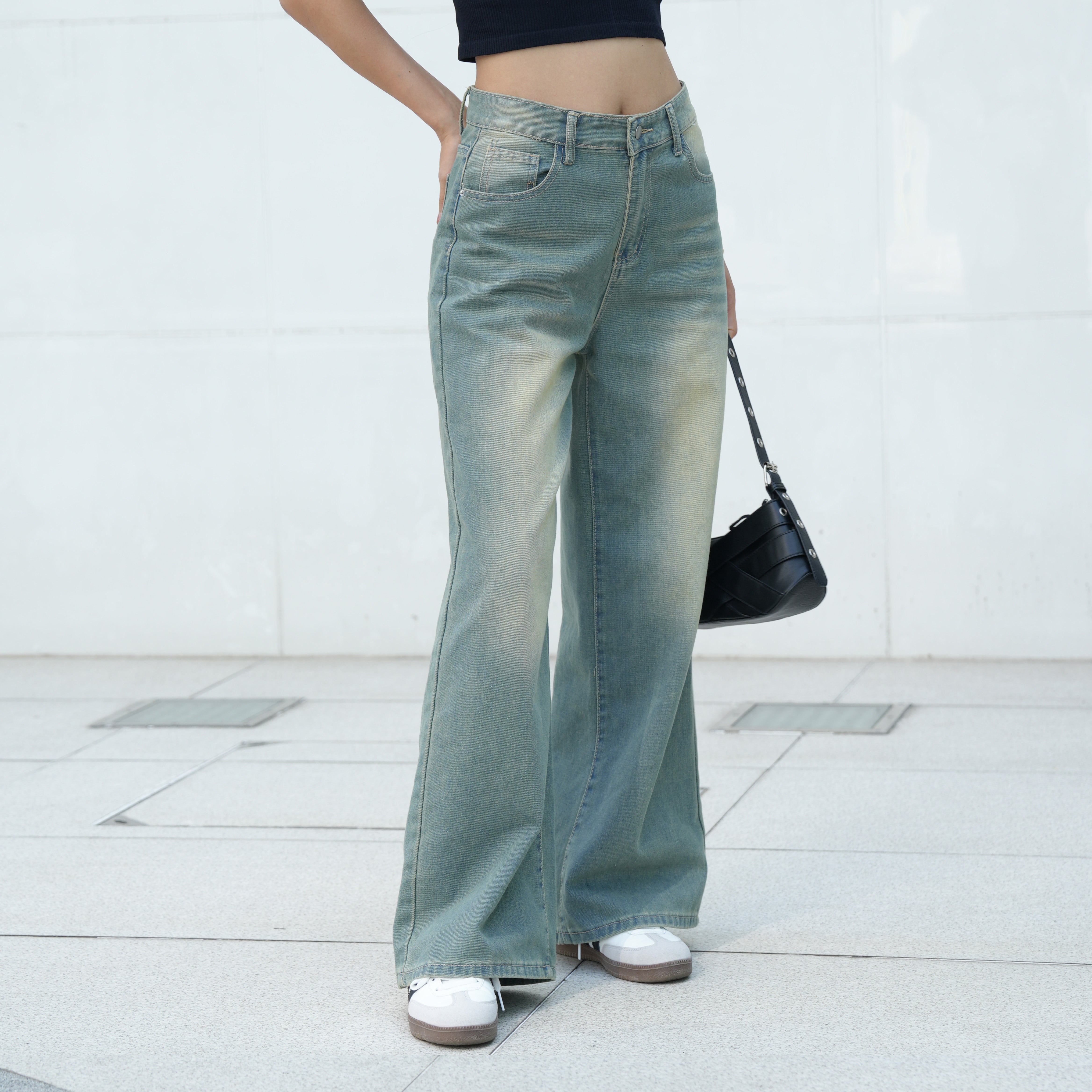 Benimeria-Women's High-Waisted Jeans Straight Leg Wide-leg Denim Pants