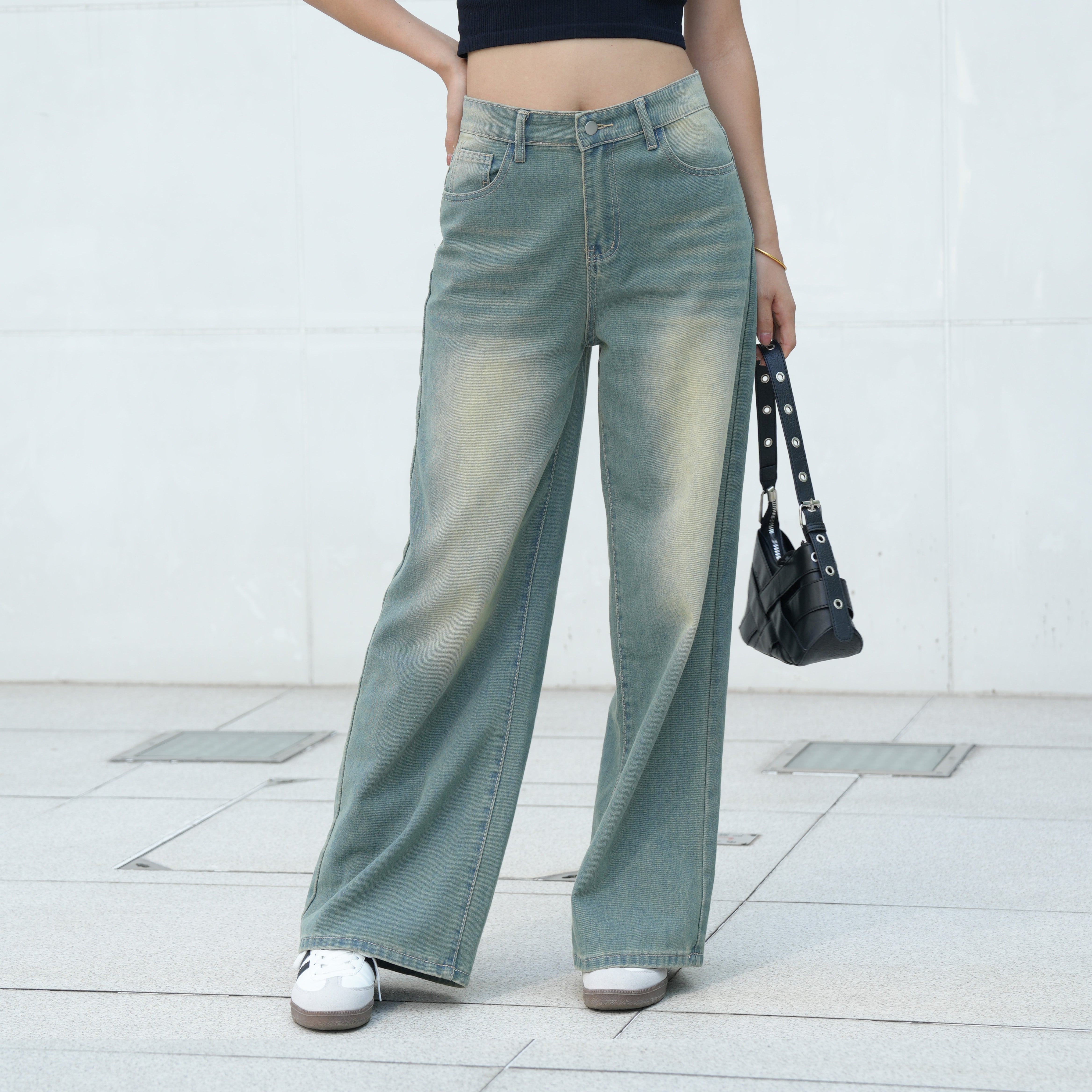 Benimeria-Women's High-Waisted Jeans Straight Leg Wide-leg Denim Pants
