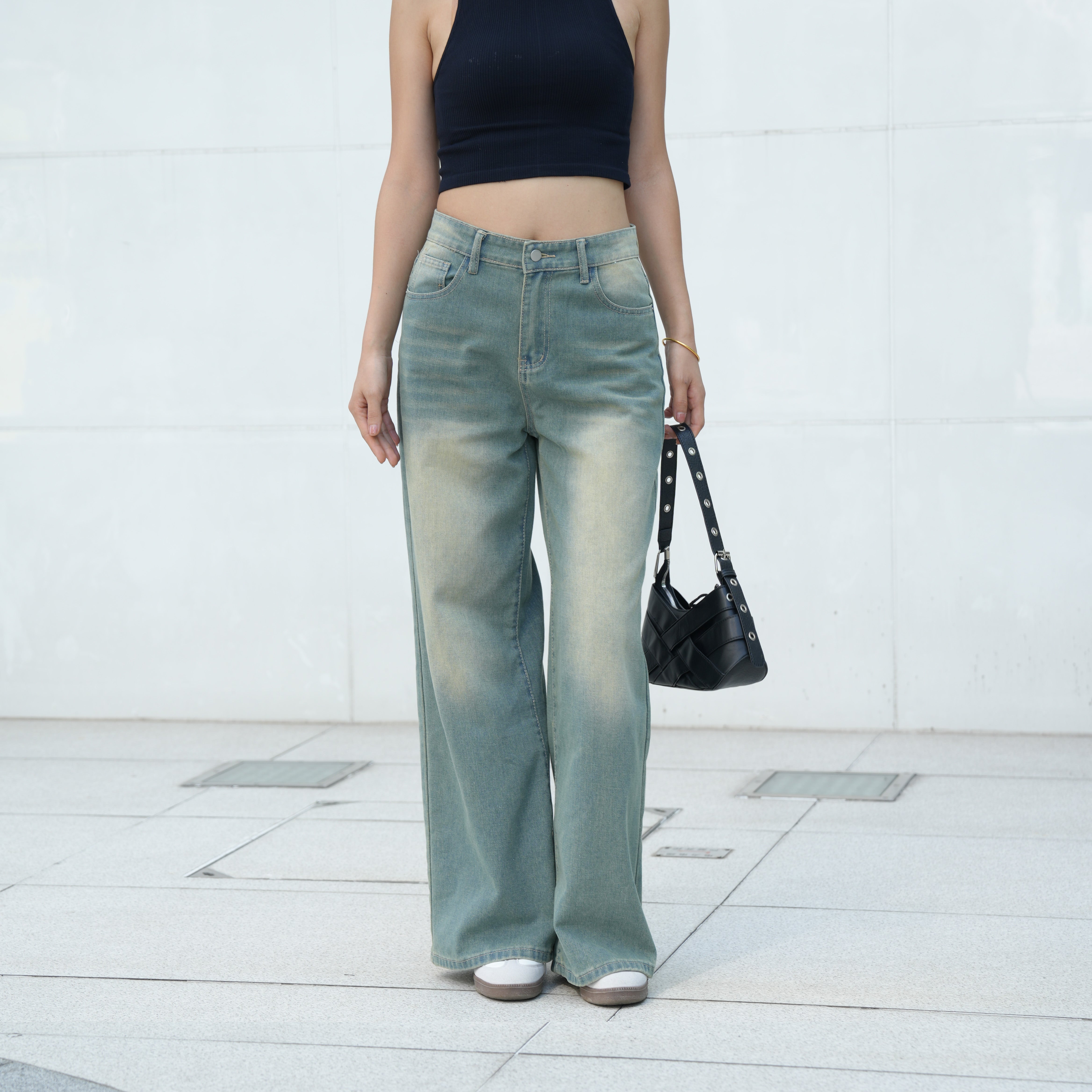 Benimeria-Women's High-Waisted Jeans Straight Leg Wide-leg Denim Pants