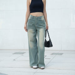Benimeria-Women's High-Waisted Jeans Straight Leg Wide-leg Denim Pants
