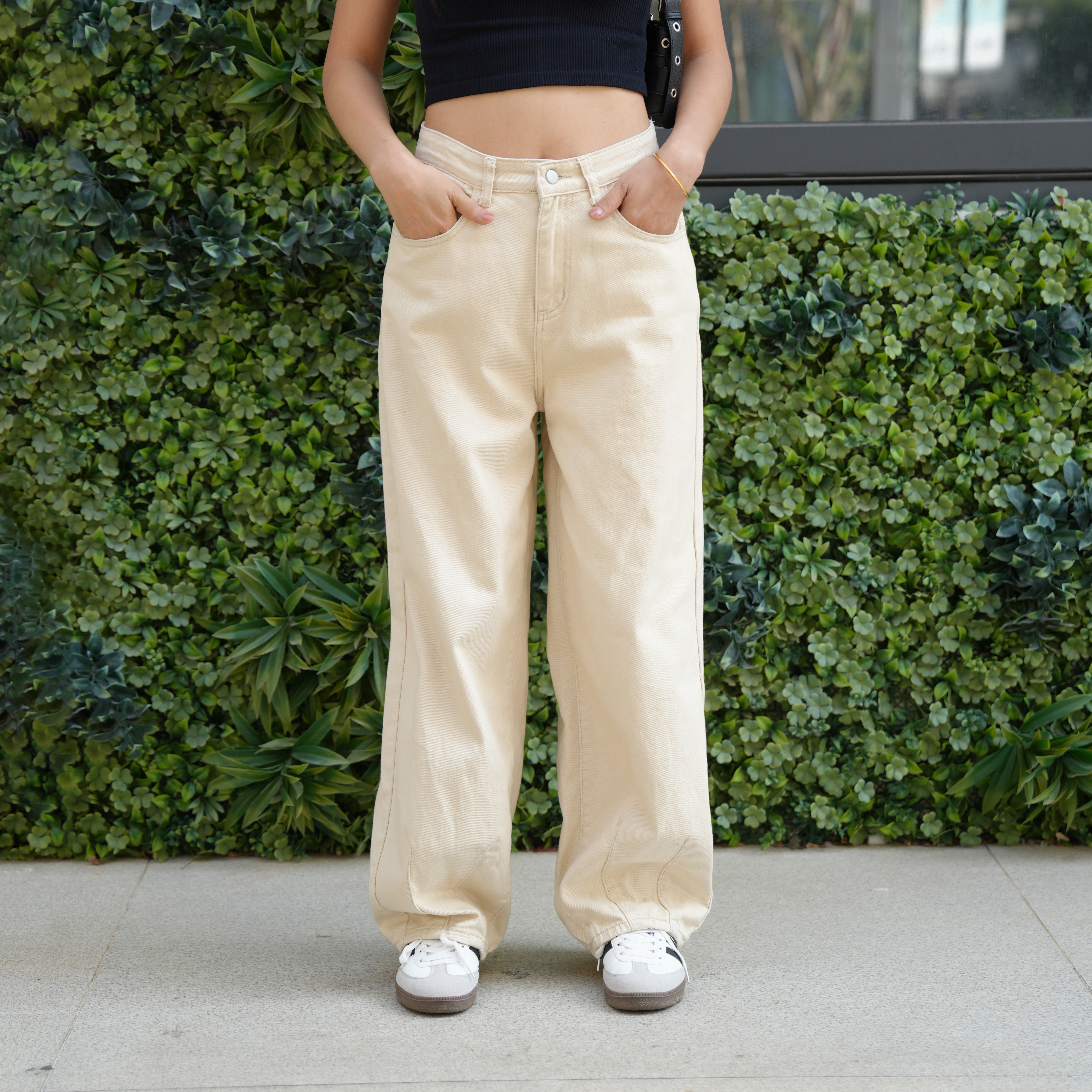 Benimeria-Womens High-waisted Wide-leg Denim Jeans