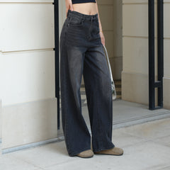 Benimeria-Women Casual Jeans Distressed Wide-Leg Denim Pant