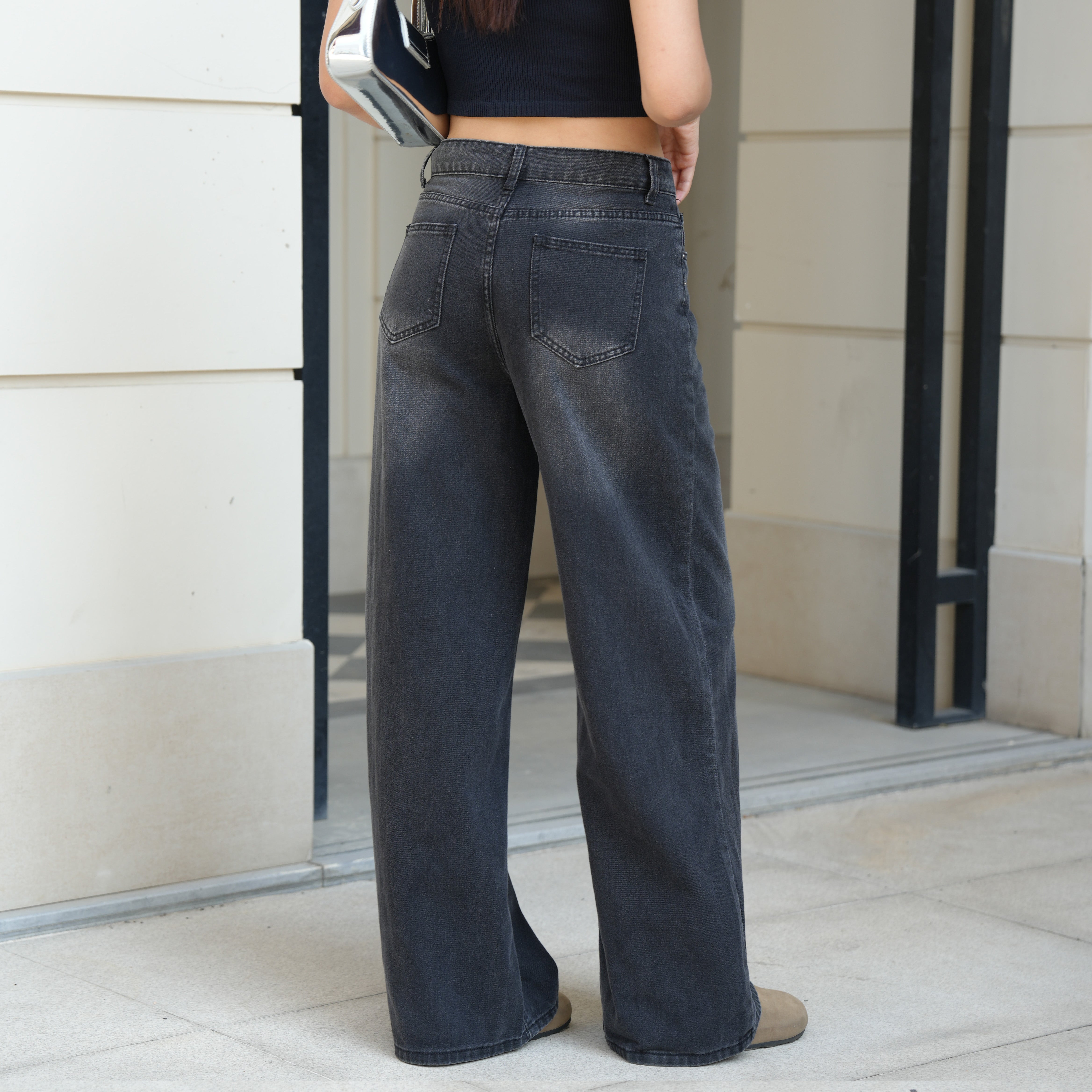 Benimeria-Women Casual Jeans Distressed Wide-Leg Denim Pant