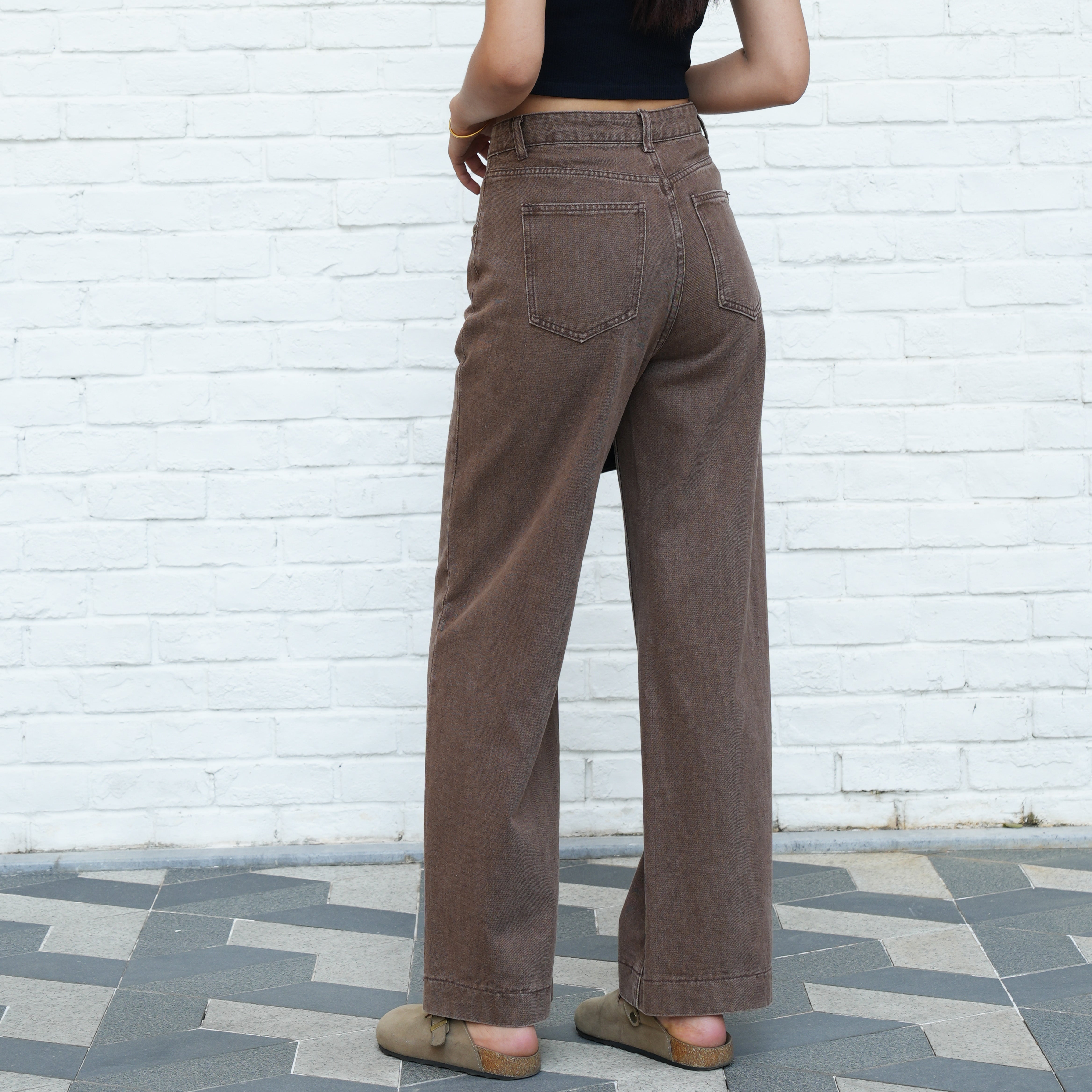 Benimeria-Womens High-waisted Jeans Wide-leg Streetwear Denim Pants