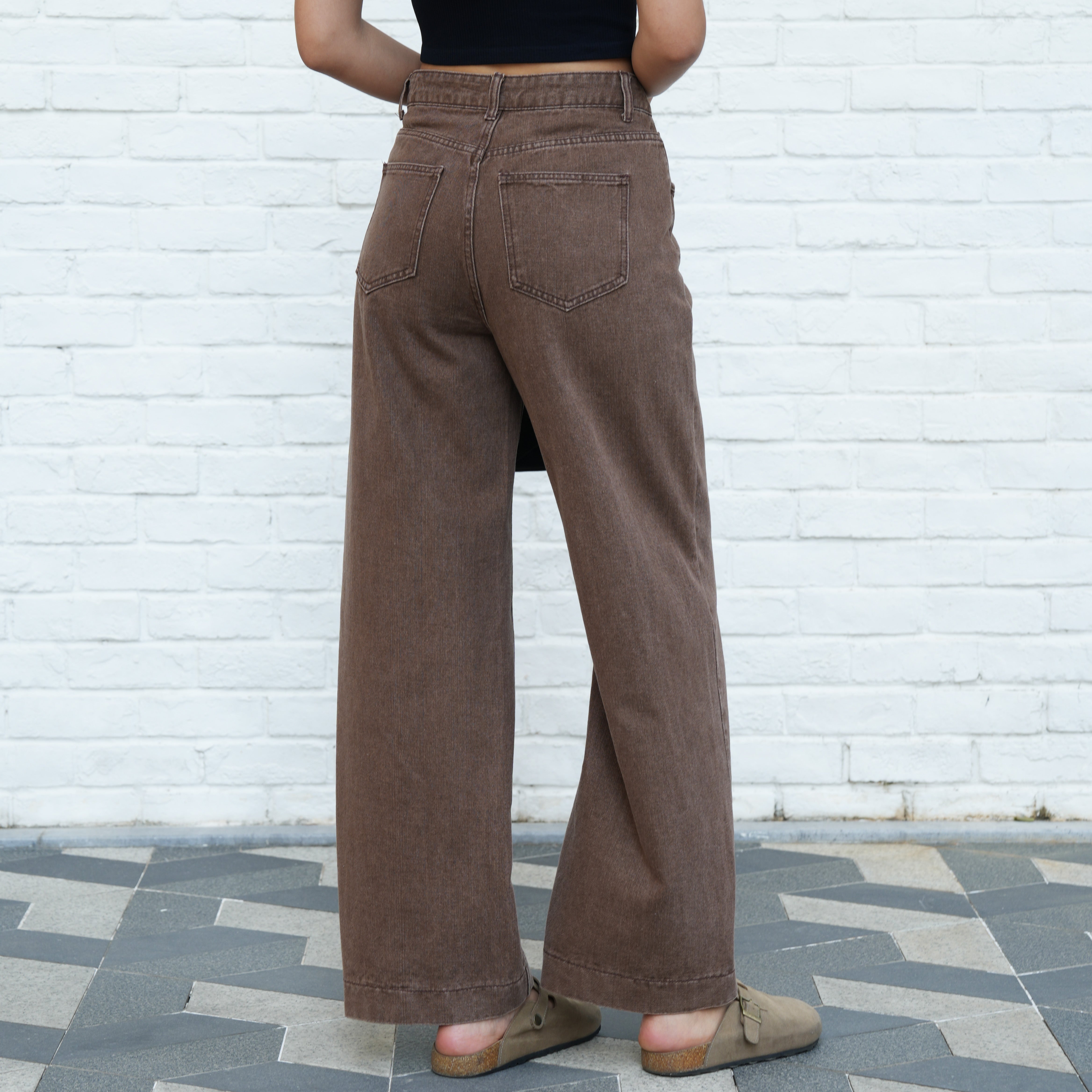 Benimeria-Womens High-waisted Jeans Wide-leg Streetwear Denim Pants