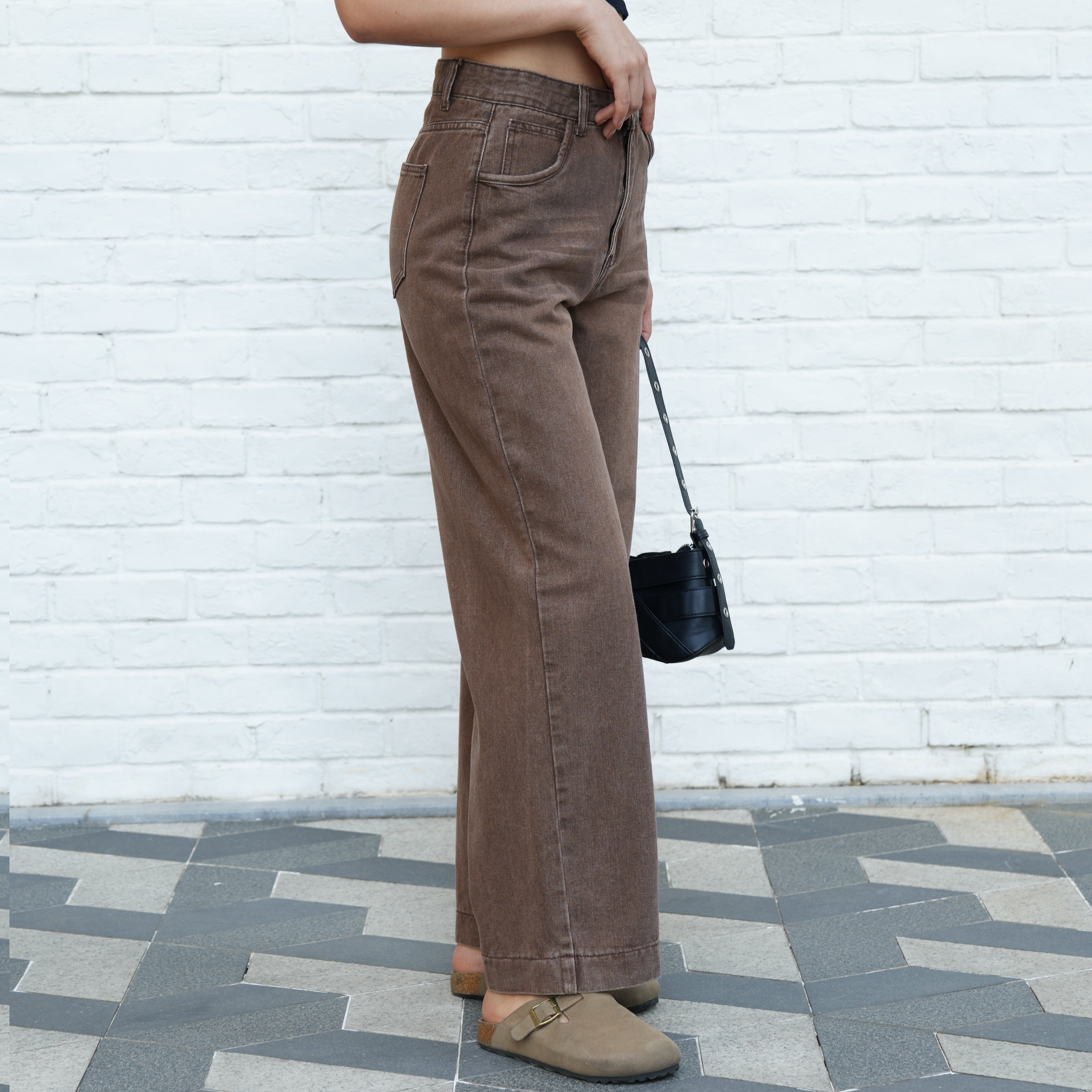 Benimeria-Womens High-waisted Jeans Wide-leg Streetwear Denim Pants
