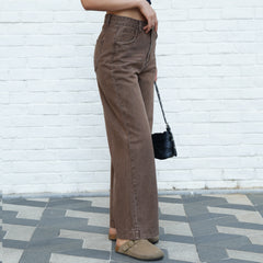 Benimeria-Womens High-waisted Jeans Wide-leg Streetwear Denim Pants