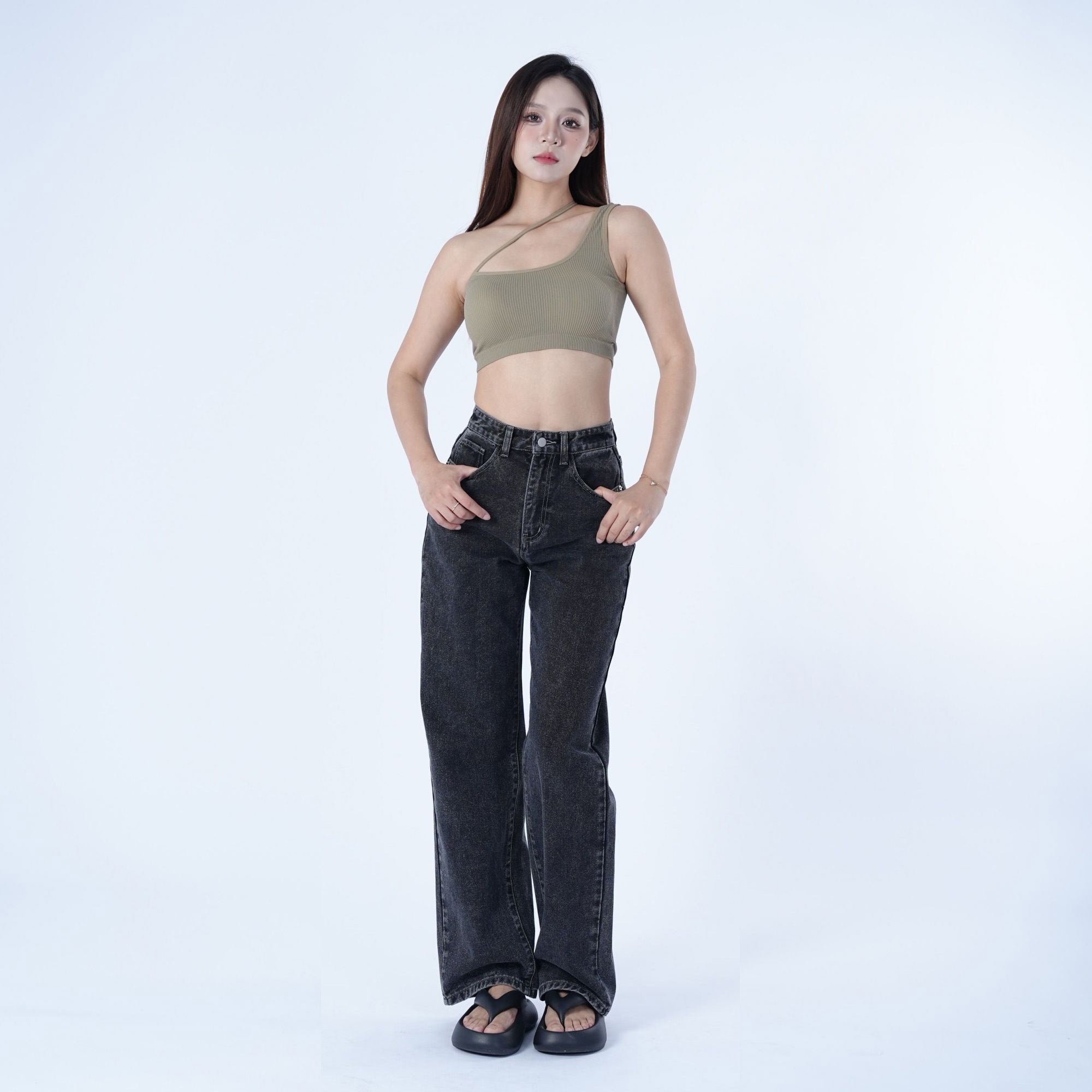 Benimeria-Women's High-waisted Wide-leg Jeans Straight-leg Denim Pant