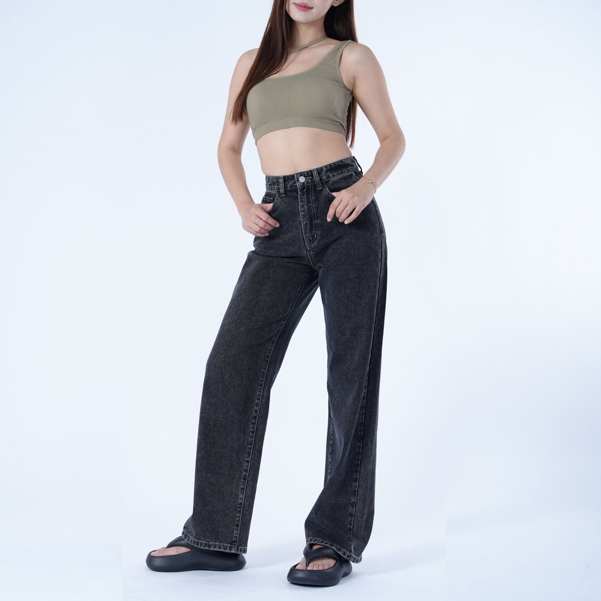 Benimeria-Women's High-waisted Wide-leg Jeans Straight-leg Denim Pant