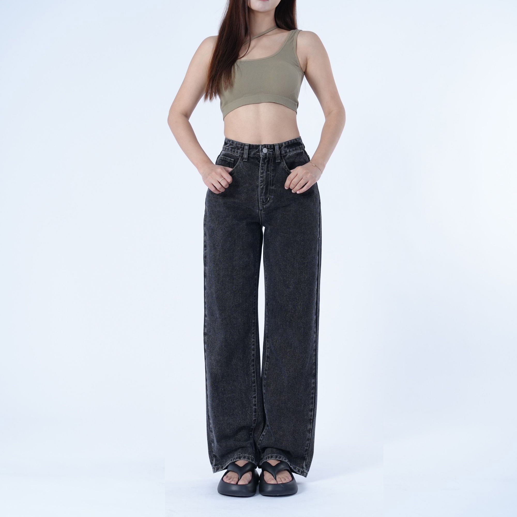 Benimeria-Women's High-waisted Wide-leg Jeans Straight-leg Denim Pant