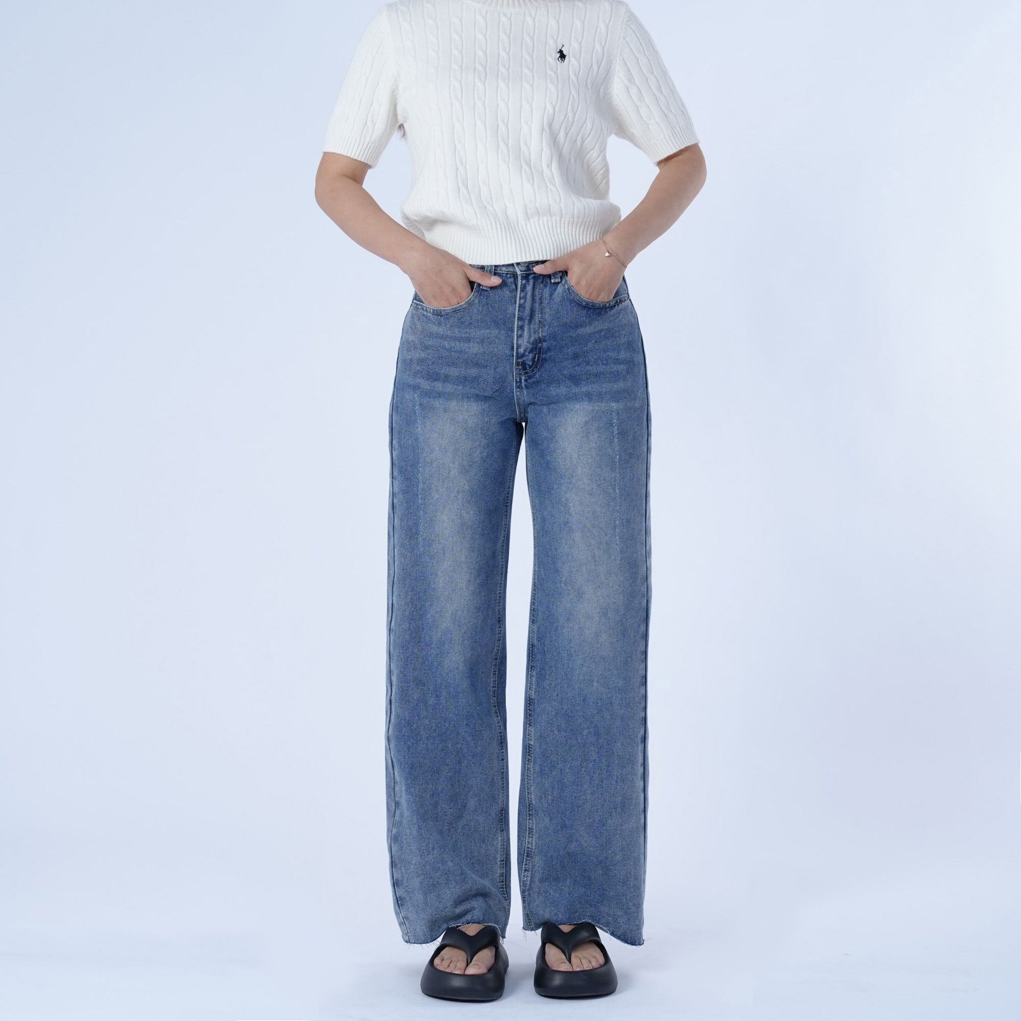 Benimeria-Women's High Waistwide leg Jeans Straight Leg Pants