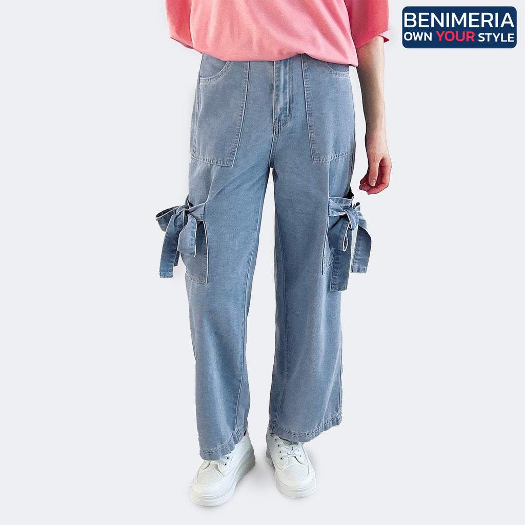 Benimeria-Womens Fashionable Cargo jeans Solid Color Loose Fit